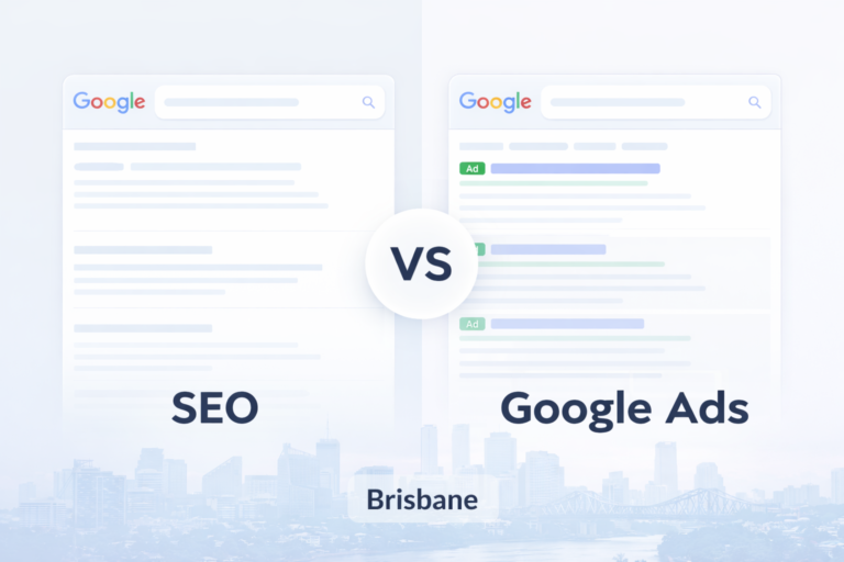 SEO vs Google Ads Brisbane comparison showing organic results vs paid ads